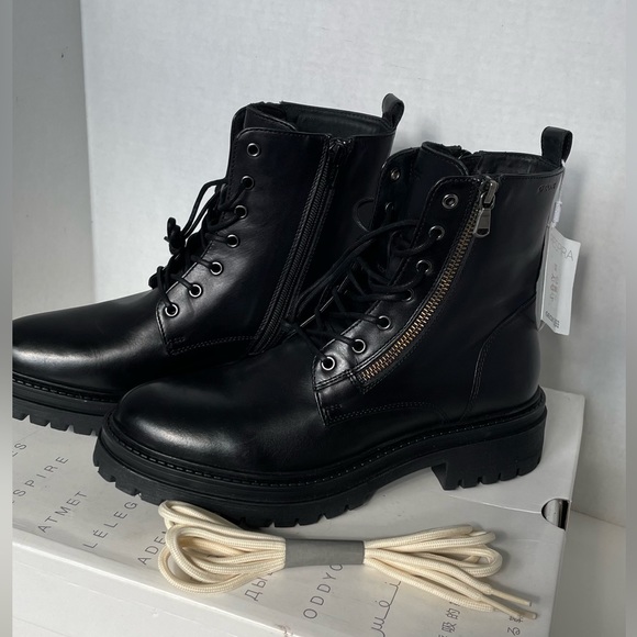 💚 GEOX: LEATHER Combat-style boots with treaded lug sole, side zip closure. - Picture 10 of 11